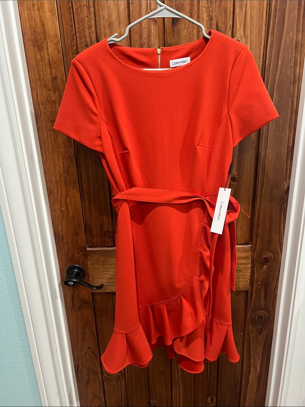 Calvin Klein Bright Orange Ruffle-Waist Dress
